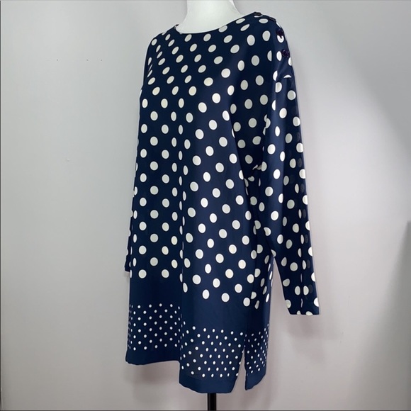 Liz Claiborne Navy and Cream Polka Dot Tunic Blouse Size 12 - Picture 2 of 11